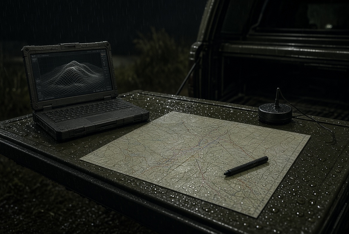 Field planning setup with map and terrain model